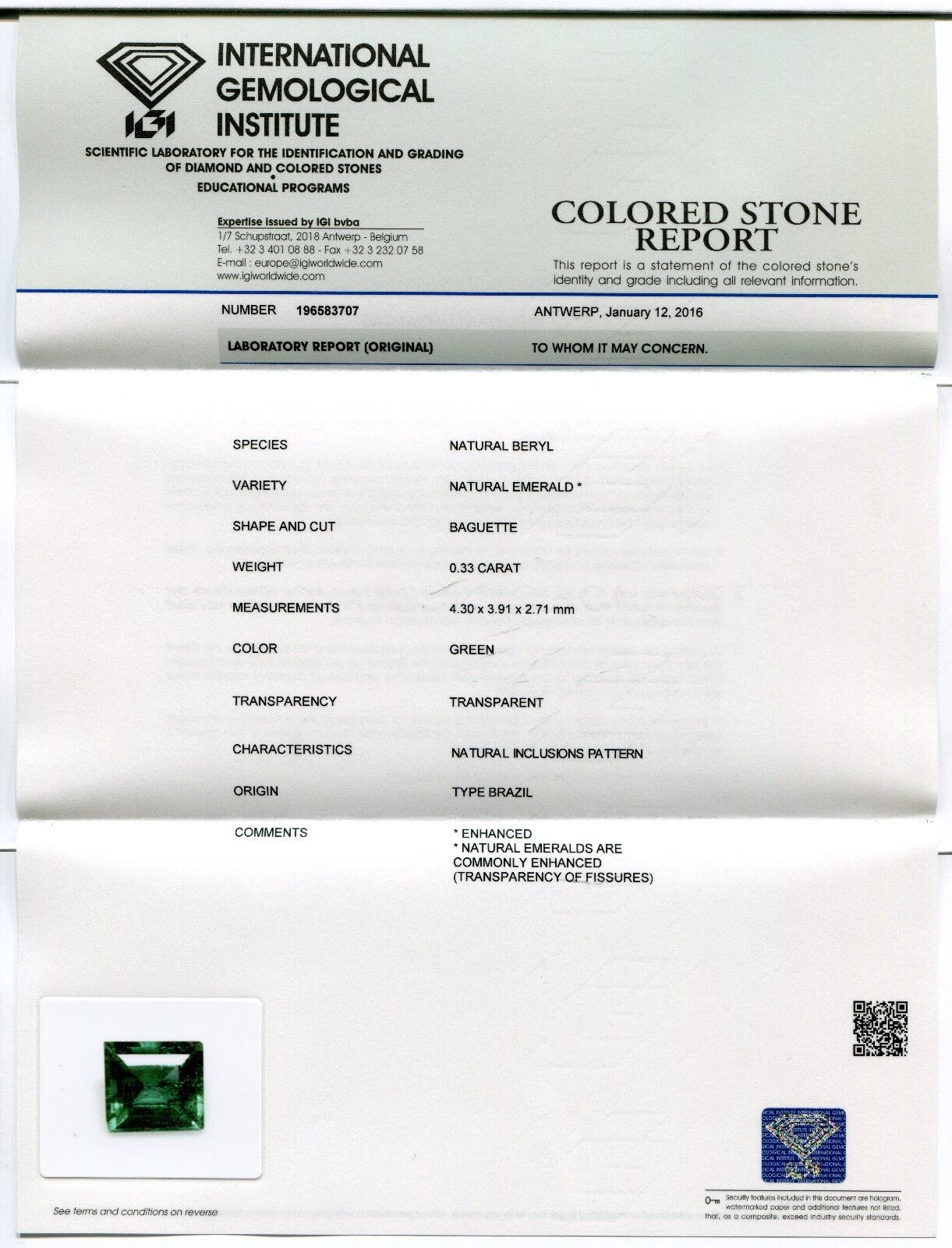 IGI Certified Brazilian Natural Emerald 0.33 carats Transparent Stunning Stone - Image 3