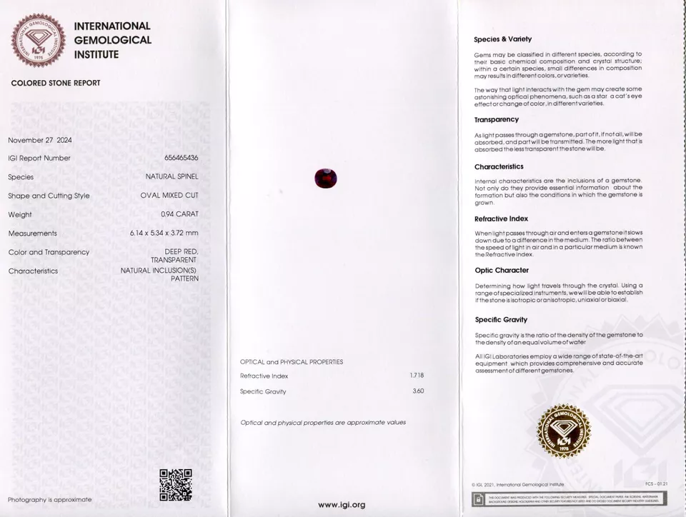 IGI Certified 0.94 carat Rare Natural Deep Red Faceted Spinel Oval Mixed Cut - Image 7